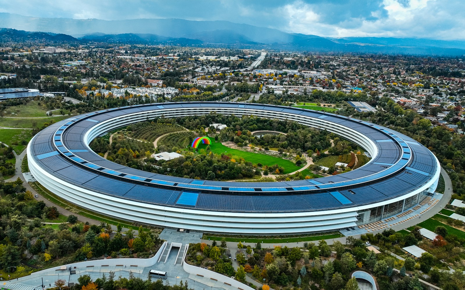 Aerial view of a major corporate technology campus representing high-density compute growth.